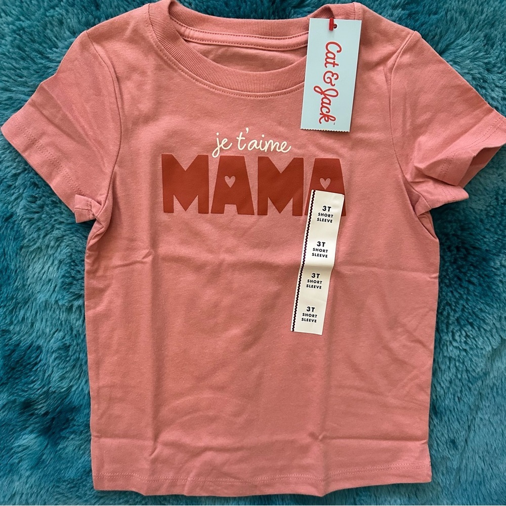 Cat & Jack Pink 'Je t'aime Mama' Short Sleeve Tee Size 3T